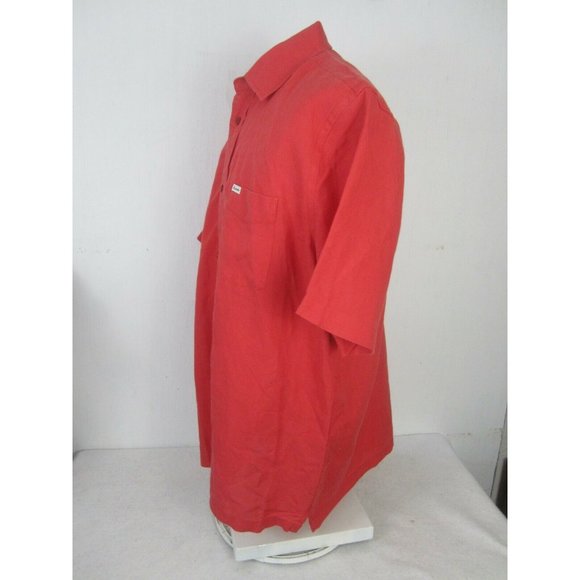 Faconnable Men shirt short sleeve pit to pit 26 L classic linen red vintage - Picture 10 of 12